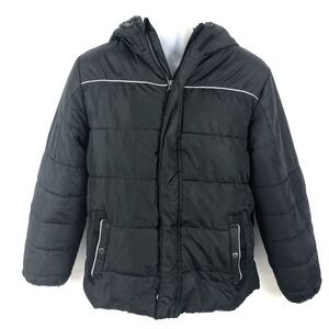 Swiss Tech Women Puffer Jacket 14 Black Full Zip Pocket Packable Reflective Trim